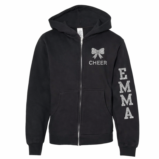 Cheer Glitter Zip Hoodie – Custom Name Sleeve
